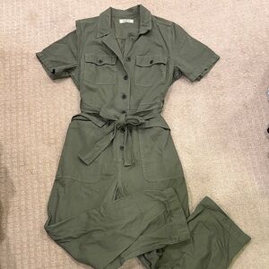 Madewell Green Cotton Utility Belted Jumpsuit